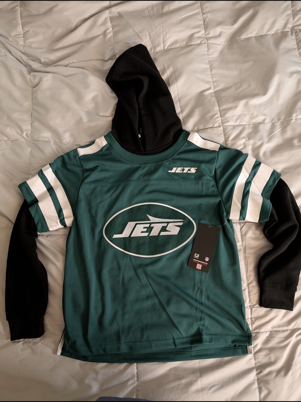 NWT New York Jets Kids Layered Jersey Hoodie - Size Medium (10/12)